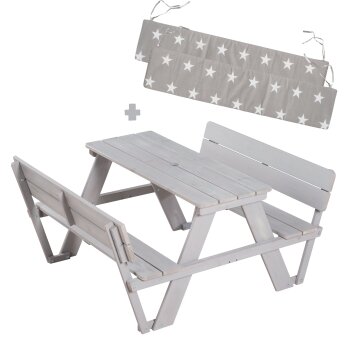 roba Kinder Outdoor Sitzgruppe Picknick mit Rückenlehnen, Kindersitzgruppe mit 4 Plätzen, aus wetterfestem Holz, grau - B-Ware gut