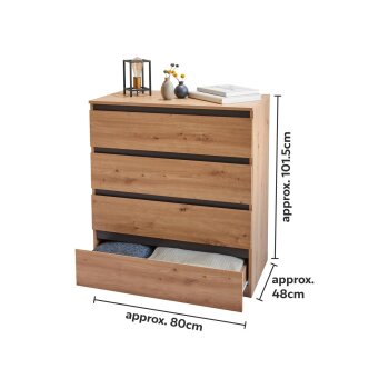 LIVARNO® Kommode 4 Schubladen Genf, Eiche Artisan - B-Ware neuwertig