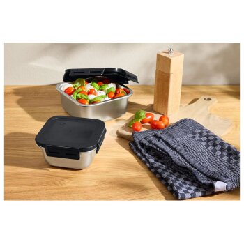 SILVERCREST® Edelstahl-Frischhaltedosen-Set (Quadratisch, Silber/Schwarz) - B-Ware neuwertig