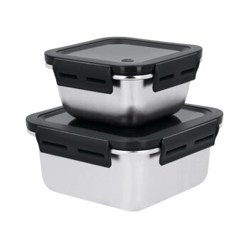 SILVERCREST® Edelstahl-Frischhaltedosen-Set (Quadratisch, Silber/Schwarz) - B-Ware neuwertig