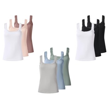 esmara® Damen Gerippte Tops mit Spitze, 3 Stück...