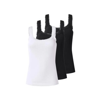 esmara® Damen Gerippte Tops mit Spitze, 3 Stück - B-Ware