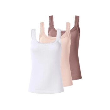 esmara® Damen Gerippte Tops mit Spitze, 3 Stück...