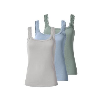 esmara® Damen Gerippte Tops mit Spitze, 3 Stück - B-Ware