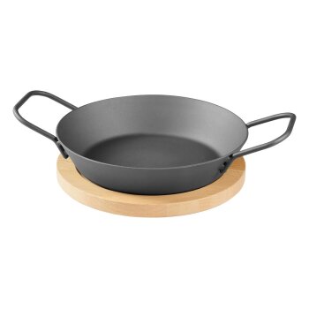 GRILLMEISTER Ø 32 Eisen-Grillpfanne / Ø 28,5 Eisen-Grillpfanne mit perforiertem Boden / Ø 20 Eisen-Grillpfanne mit Servierbrett - B-Ware