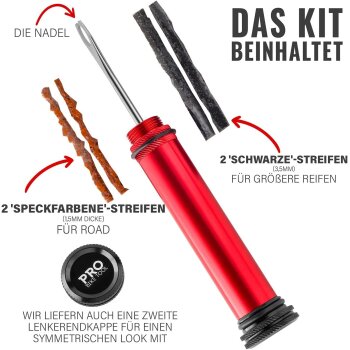 PRO BIKE TOOL Tubeless Fahrradreifen-Reparaturset - Lenkereinsatz - für MTB- und Rennradreifen, rot - B-Ware