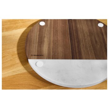 SILVERCREST® Schneidebrett Marmor / Holz, rund, braun/weiß - B-Ware neuwertig