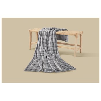LIVARNO® Kuscheldecke mit Teddyfleece (Karo/grau) - B-Ware neuwertig