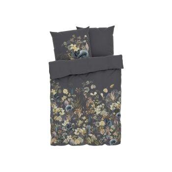 LIVARNO home Bettwäsche, Satin, 160 x 200 cm, Blumen/grau - B-Ware neuwertig
