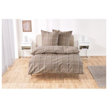 LIVARNO home Bettwäsche, aus Feinbiber, 200 x 220 cm, Karo/braun - B-Ware sehr gut