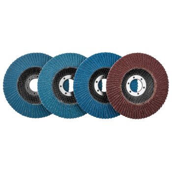 PARKSIDE® Fächerscheiben-Set / Klettschleifteller mit Schleifpapier-Set / Reinigungsscheibe / Schruppscheiben-Set, Ø 115 mm (Fächerschleifscheiben 4tlg.) - B-Ware neuwertig