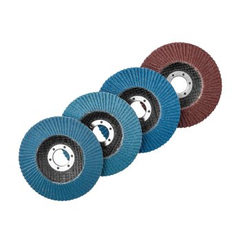 PARKSIDE® Fächerscheiben-Set / Klettschleifteller mit Schleifpapier-Set / Reinigungsscheibe / Schruppscheiben-Set, Ø 115 mm (Fächerschleifscheiben 4tlg.) - B-Ware neuwertig