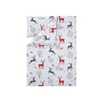 LIVARNO® Fleece-Bettwäsche, 140 x 200 cm, 70 x 90 cm, Hirsche weiß - B-Ware neuwertig