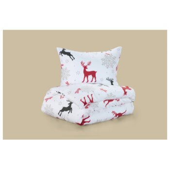 LIVARNO® Fleece-Bettwäsche, 140 x 200 cm, 70 x 90 cm, Hirsche weiß - B-Ware neuwertig