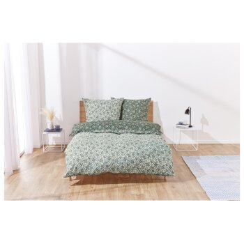 LIVARNO home Mikrofaser-Satin-Bettwäsche,160 x 200 cm, 70 x 80 cm, Blumen/grün/weiß - B-Ware neuwertig