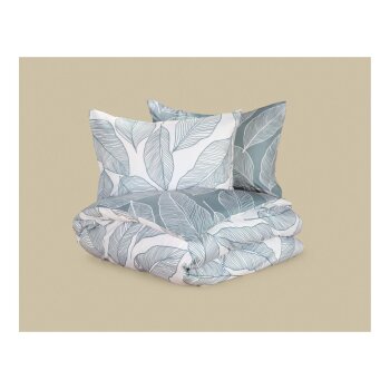 LIVARNO® Mikrofaser-Satin-Bettwäsche, 200 x 220 cm, 70 x 90 cm, Blätter/grau - B-Ware neuwertig