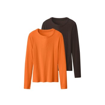 esmara® Damen Gerippte Langarmshirts, 2 Stück (dunkelbraun/orange, L(44/46)) - B-Ware sehr gut