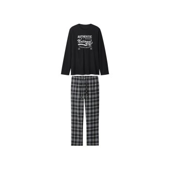 ESMARA MEN Herren Pyjama mit Hose aus Flanell (Schwarz,...