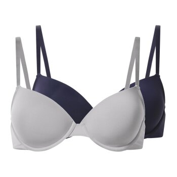 esmara® 2er Set Damen-T-Shirt-BH, 75B, navy/hellgrau - B-Ware neuwertig