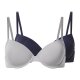 esmara® 2er Set Damen-T-Shirt-BH, 75B, navy/hellgrau - B-Ware neuwertig