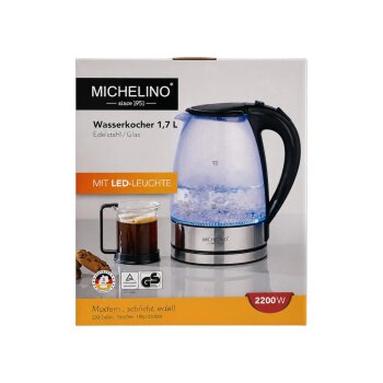 Michelino Wasserkocher mit LED-Beleuchtung, 1.7 L, silber - B-Ware neuwertig