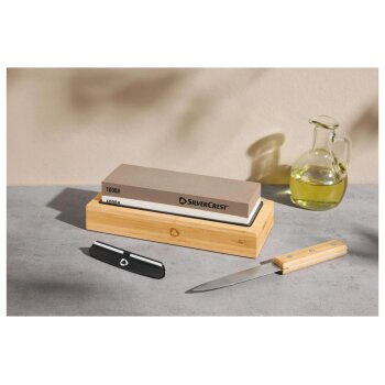 SILVERCREST® 2-in-1-Schleifstein, mit Bambusbasis - B-Ware Transportschaden Kosmetisch