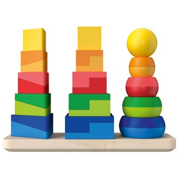 LUPILU® Regenbogen-Stapelwürfel / Regenbogen-Legespiel / Regenbogen-Stecktürme / Mosaik-Spiel (Steckturmblock) - B-Ware neuwertig
