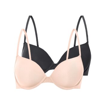esmara® Damen-Bügel-BHs, 2 Stück, mit gepaddeten Cups, 80B, schwarz/beige - B-Ware sehr gut
