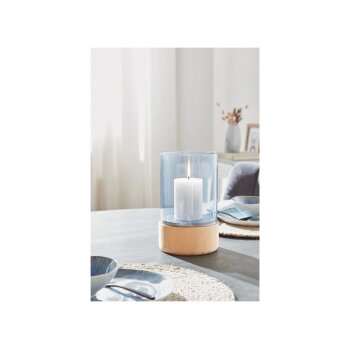 LIVARNO HOME Glas-Windlicht, mit Holzsockel (Blau) - B-Ware gut