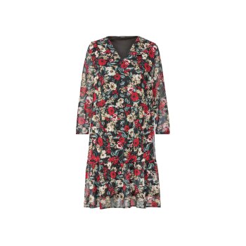 esmara® Damen-Chiffonkleid, mit Rüschenbesatz, 40, schwarz/rot - B-Ware neuwertig