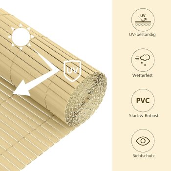 Ribelli® PVC Sichtschutzmatte, Sichtschutz Zaun Balkon Windschutz, 120 x 500 cm, Bambus - B-Ware gut