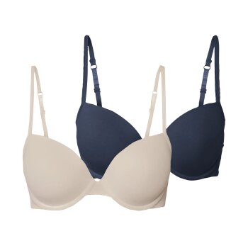 esmara® Damen Bügel-BHs, 2 Stück, mit gepaddeten Cups (navy/beige, 85b) - B-Ware neuwertig