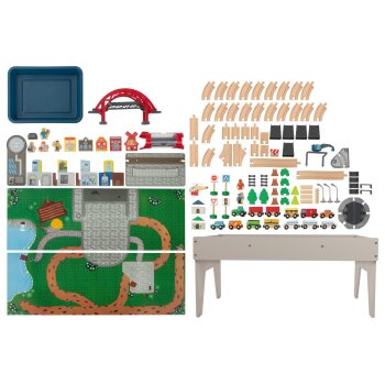 LUPILU® Holzeisenbahn Spieltisch, 100-teilig - B-Ware gut