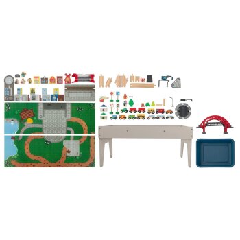 LUPILU® Holzeisenbahn Spieltisch, 100-teilig - B-Ware gut