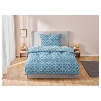 LIVARNO home Bettwäsche, aus Satin, 140 x 200 cm, blau/Blumen - B-Ware neuwertig