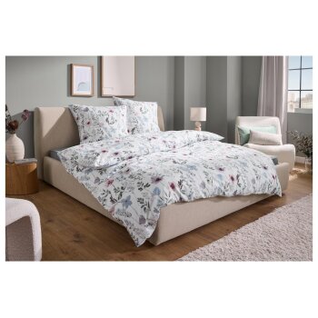 LIVARNO home Renforcé-Bettwäsche, 240 x 220 cm, 65 x 65 cm, Blumen - B-Ware neuwertig