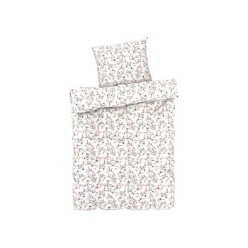 LIVARNO home Mikrofaser-Satin-Bettwäsche, 155 x 220 cm (Blumen/weiß) - B-Ware neuwertig
