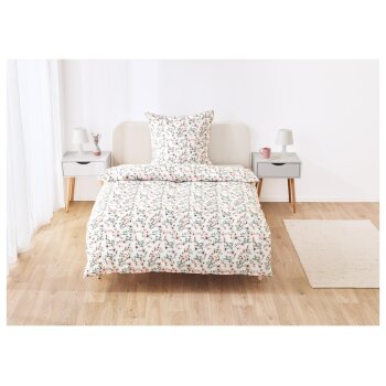 LIVARNO home Mikrofaser-Satin-Bettwäsche, 155 x 220 cm (Blumen/weiß) - B-Ware neuwertig