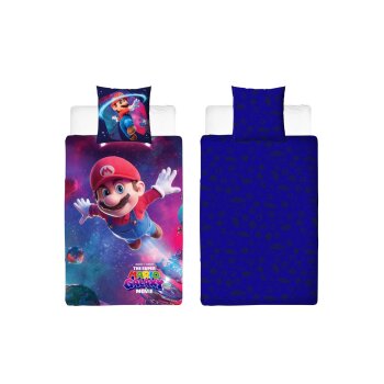 LIVARNO® Kinder Wendebettwäsche, 140 x 200 cm, Super Mario/dunkelblau/violett - B-Ware neuwertig