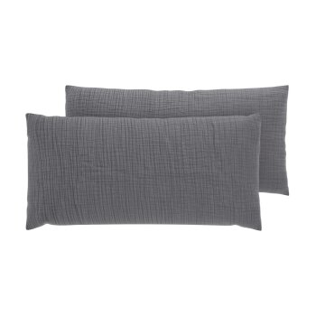 LIVARNO® Musselin-Kissenbezüge, 2 Stück, 40 x 80 cm, grau - B-Ware neuwertig