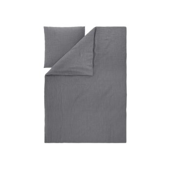 LIVARNO® Musselin-Bettwäsche, 155 x 220 cm, dunkelgrau - B-Ware neuwertig