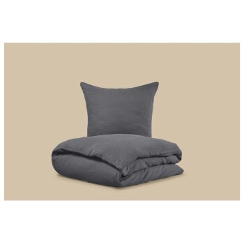 LIVARNO® Musselin-Bettwäsche, 155 x 220 cm, dunkelgrau - B-Ware neuwertig