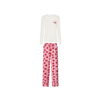 esmara® Damen-Pyjama-Set, L 42/44, beige/rosa -...