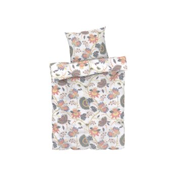 LIVARNO home Mikrofaser-Satin-Bettwäsche, 135 x 200 cm (Blumen/weiß) - B-Ware neuwertig