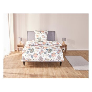 LIVARNO home Mikrofaser-Satin-Bettwäsche, 135 x 200 cm (Blumen/weiß) - B-Ware neuwertig