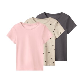 LUPILU® Kleinkinder T-Shirts, 3 Stück, aus reiner Baumwolle (hellrosa/beige/dunkelgrau, 110/116) - B-Ware neuwertig