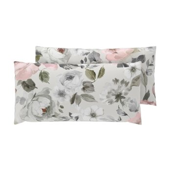 LIVARNO® Edel-Renforcé-Kissenbezüge, 2 Stück, 40 x 80 cm (Blumen/grau) - B-Ware neuwertig