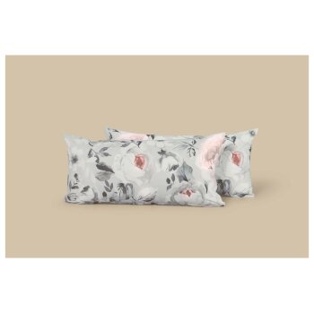 LIVARNO® Edel-Renforcé-Kissenbezüge, 2 Stück, 40 x 80 cm (Blumen/grau) - B-Ware neuwertig