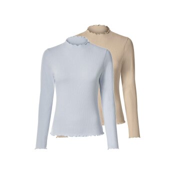 ESMARA® Damen Gerippte Langarmshirts, 2 Stück -...