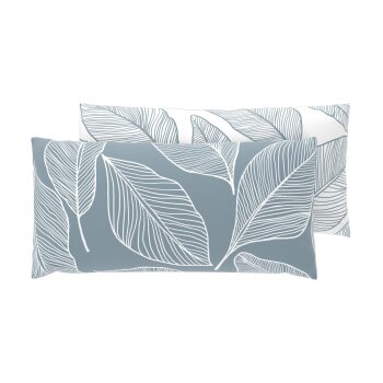 LIVARNO® Satin-Mikrofaser-Kissenbezüge, 40 x 80 cm, 2 Stück, Blätter/hellblau - B-Ware neuwertig